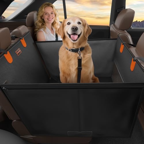 FURTIME Großer Hundeautositz, verbesserte PU-Leder-Rücksitzverlängerung mit harter Unterseite, wasserdichter Haustier-Autositzbezug für mittelgroße Hunde, Haustier-Hängematte für Autos, SUVs, LKWs von FURTIME