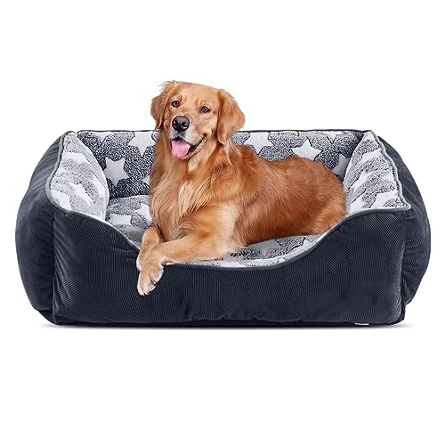 FURTIME Hundebett Grosse Hunde, 89x63cm Hundebett waschbar, Anti-Angst Hundekorb Grosse Hunde, rutschfestes Haustierbett, Hundecouch Hundebett XXL Grau/Sterne von FURTIME