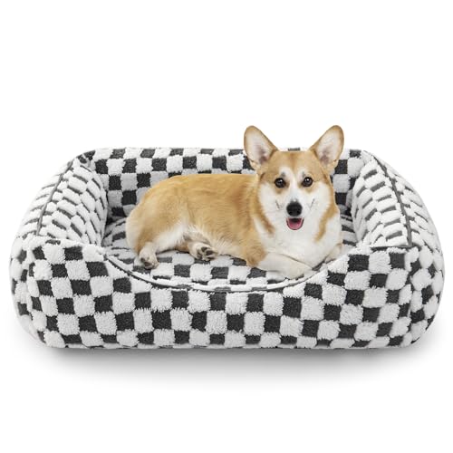 FURTIME Hundebett Mittelgroße Hunde, rutschfest Hundebetten Waschbares Hundekorb, Anti-Angst Hundebett, Komfortabler Plüsch-Hundekörbchen, Geeignet für Corgis, Chihuahuas und Bulldoggen, 63×53×20 cm von FURTIME