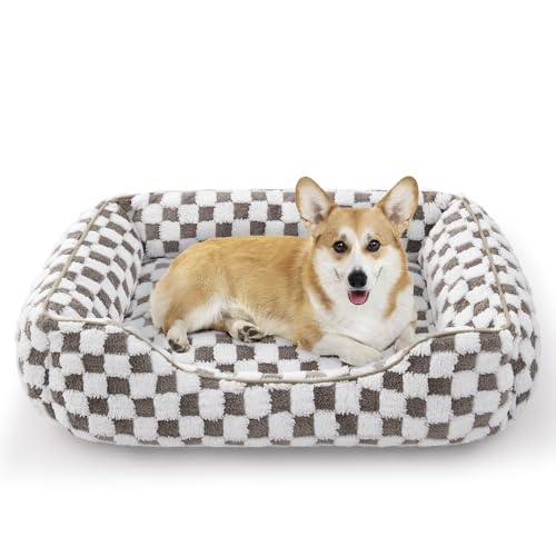 FURTIME Hundebett Mittelgroße Hunde, rutschfest Hundebetten Waschbares Hundekorb, Anti-Angst Hundebett, Komfortabler Plüsch-Hundekörbchen, Geeignet für Corgis, Chihuahuas und Bulldoggen, 63×53×20 cm von FURTIME