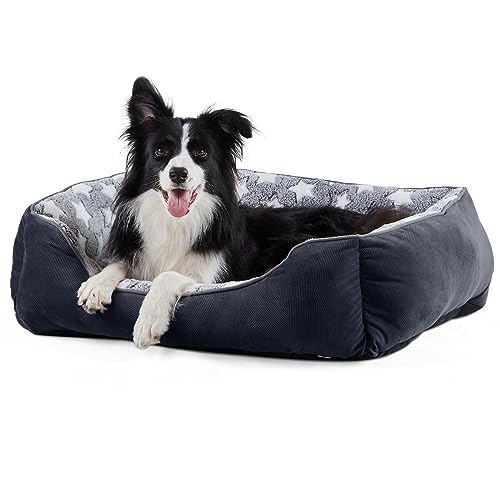 FURTIME Hundebett Mittelgroße Hunde, 63x53cm Hundebett flauschig, Anti-Angst Hundebetten mit kopferraum waschbar, bequem beruhigender Hundekorb Mittelgroße Hunde Grau/Sterne von FURTIME