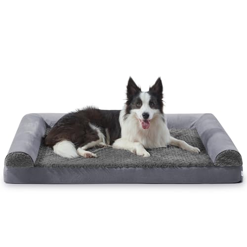 FURTIME Orthopädisches Hundebett Grosse Hunde Ergonomisches Hundekissen - 89x64 cm Hundesofa Waschbares Hundekissen (Grau, L - L 89 x B 64 x H 17 cm) von FURTIME