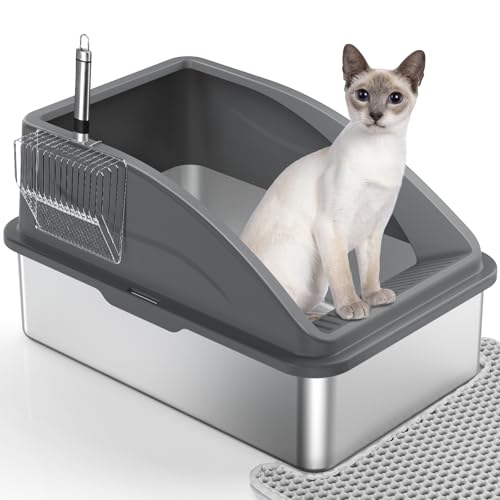 Katzenklo Edelstahl XXL, Katzentoilette Edelstahl 28L Katzenklo Groß mit Katzenstreuschaufel und Doppelschicht Matte, Auslaufsichere XXL Litter Box von FURTIME