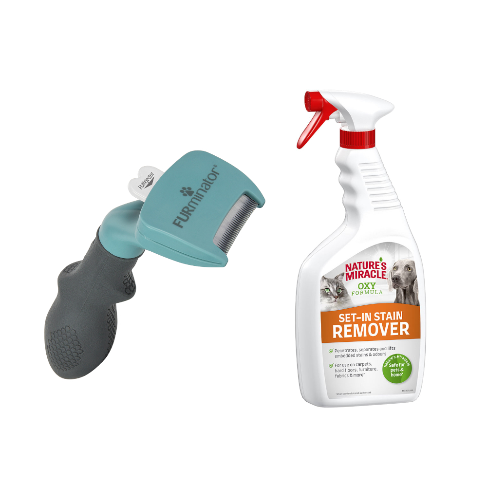 FURminator DeShedding Tool + 709 ml Nature's Miracle Set-In Flecken- und Geruchsentferner gratis! - Kleine Katze / Kurzhaar von FURminator