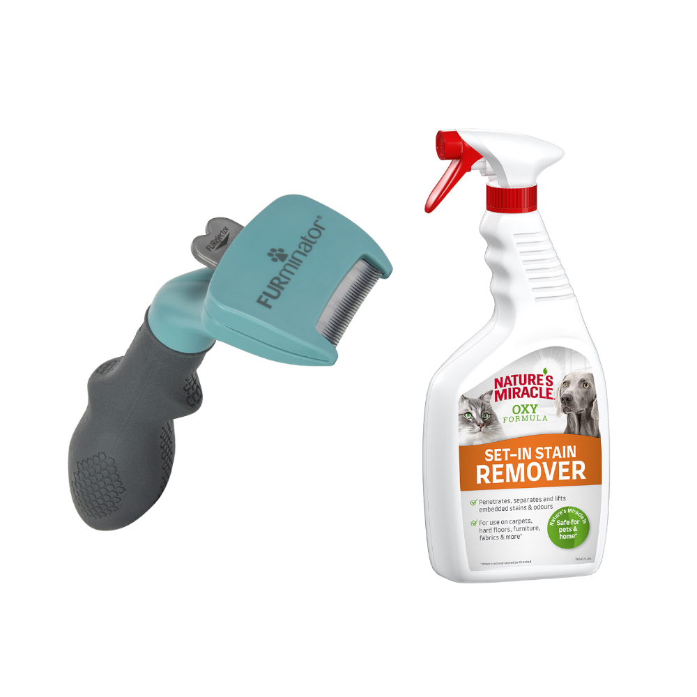 FURminator DeShedding Tool + 709 ml Nature's Miracle Set-In Flecken- und Geruchsentferner gratis! - Kleine Katze / Langhaar von FURminator