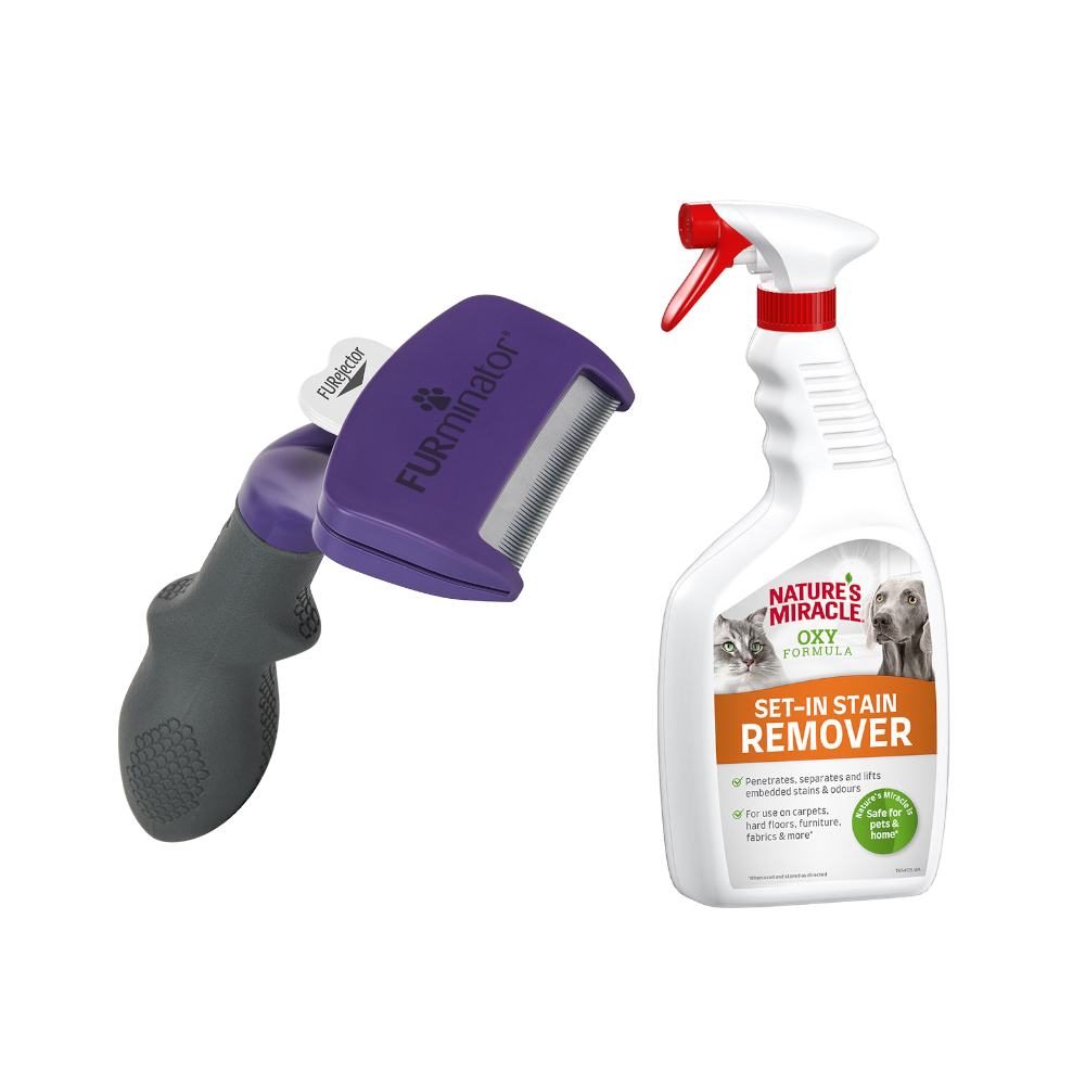 FURminator DeShedding Tool + 709 ml Nature's Miracle Set-In Flecken- und Geruchsentferner gratis! - M/L Katze / Kurzhaar von FURminator