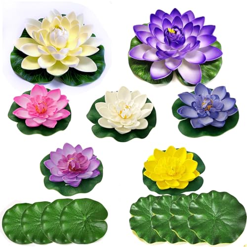 FUSHENGCHUANG Künstliche Lotusblume,Simulation Schwimmende Wasserlilie Teichpflanzen Seerose 10cm,Simulation Seerosen für Dekoration,Schwimmende Pool (Gemise Farben 15pcs) von FUSHENGCHUANG