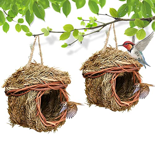 Kolibri Haus,Handgewebte Hung Stroh Nest,Kolibri Nest,Charmante dekorative Vogelhaus für Garten Terrasse Rasen Büro Innen ( Color : 2pcs ) von FUSKANG