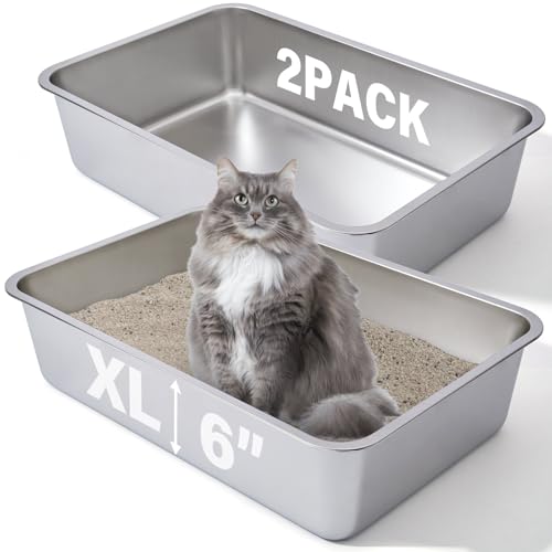FUTAM Katzentoilette aus Edelstahl, 60 x 40 x 15 cm tief, extra groß, XL-Metall-Katzentoilette für große Katzen mit hohen Seiten, antihaftbeschichtete Oberfläche, leicht zu reinigen, 2 Stück FUTAM Katzentoilette aus Edelstahl, 60 x 40 x 15 cm tief, extra groß, XL-Metall-Katzentoilette für große Katzen mit hohen Seiten, antihaftbeschichtete Oberfläche, leicht zu reinigen, 2 Stück von FUTAM