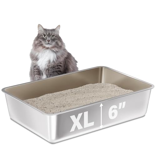 FUTAM Katzentoilette aus Edelstahl, 59,9 x 39,9 x 15,2 cm tief, extra groß, XL-Metall-Katzentoilette für große Katzen mit hohen Seiten, antihaftbeschichtete Oberfläche, leicht zu reinigen FUTAM Katzentoilette aus Edelstahl, 59,9 x 39,9 x 15,2 cm tief, extra groß, XL-Metall-Katzentoilette für große Katzen mit hohen Seiten, antihaftbeschichtete Oberfläche, leicht zu reinigen von FUTAM