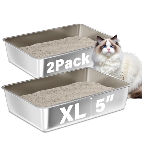 FUTAM Katzentoilette aus Edelstahl, Größe XL, Metall, leicht zu reinigen, antihaftbeschichtet, einfacher Einstieg, kein Geruch, Metall-Klo für Kätzchen/Katzen, 2 Stück FUTAM Katzentoilette aus Edelstahl, Größe XL, Metall, leicht zu reinigen, antihaftbeschichtet, einfacher Einstieg, kein Geruch, Metall-Klo für Kätzchen/Katzen, 2 Stück von FUTAM
