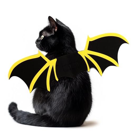 Fledermausflügel Katze,Halloween Fledermaus Katzekostüm,Katze Fledermausflügel,Einstellbar Katzes Fledermaus Flügel,Halloween Party Cosplay Dekoration Halloween Haustier Kostüm Gelb/S von FUTERLY