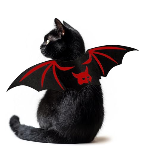 Fledermausflügel Katze,Halloween Fledermaus Katzekostüm,Katze Fledermausflügel,Einstellbar Katzes Fledermaus Flügel,Halloween Party Cosplay Dekoration Halloween Haustier Kostüm Rot/S von FUTERLY