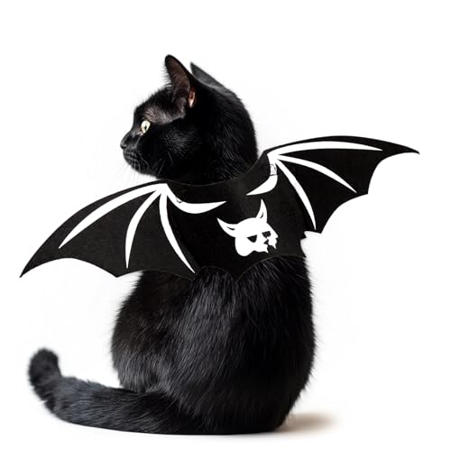 Fledermausflügel Katze,Halloween Fledermaus Katzekostüm,Katze Fledermausflügel,Einstellbar Katzes Fledermaus Flügel,Halloween Party Cosplay Dekoration Halloween Haustier Kostüm Weiß/S von FUTERLY