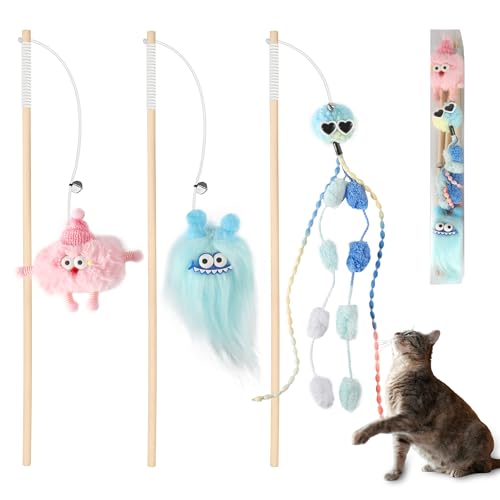 FUTURE FOOT Elastischer Katzenstab, Spielzeug, lustig, interaktiv, Plüsch, Katzenangeln, Spielzeug mit Glocke, weiches Naturholz, Kätzchen, Teaser Zauberstab für Indoor-Katzen, Kätzchen, gelangweilte von FUTURE FOOT