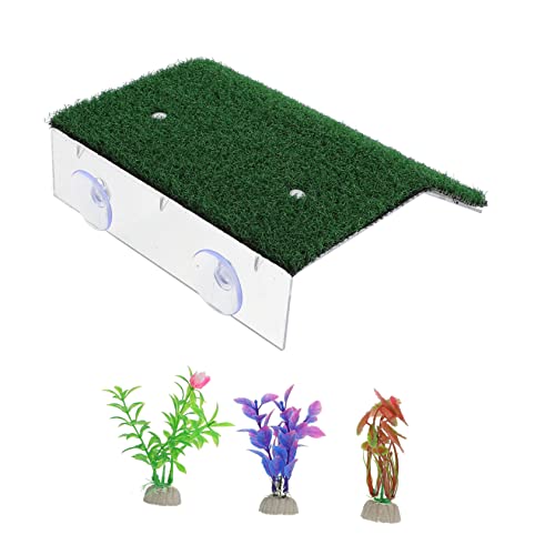 FUTUREORYY 1 Satz Teilige Schildkröten Baskingsplattform mit Realistischem Rasen Kletterlandschaft für Reptilien für Aquarien und Terrarien aus Langlebigem Material Fördert Bewegung und von FUTUREORYY