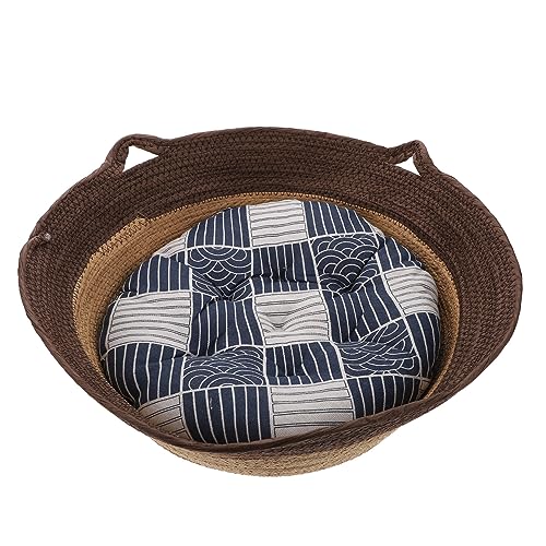 FUTUREORYY 1 Stück Rattan Woven Katzenbett Halbgeschlossene Kühlmatte für Katzen und Bequeme Schlafgelegenheit mit Natürlichem Gefühl für Drinnen mit Abnehmbarem Nutzung von FUTUREORYY