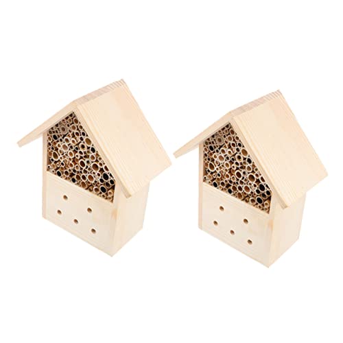 FUTUREORYY 2 Stück Hängendes Bienenhaus aus Holz Teiliges Insektenhotel für Garten Natürliche Nisthilfe für Wildbienen und Langlebig für Bestäubung von Pflanzen von FUTUREORYY