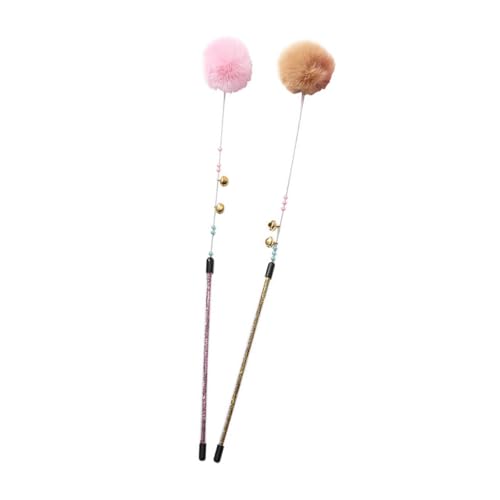 FUTUREORYY 2 Stück Teiliges Interaktives Katzenspielzeug mit Plüschball und Glocke Bunte Katzenangel für Kätzchen und Hauskatzen Fördert Spielverhalten und Stärkt Bindung Braun von FUTUREORYY