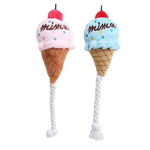 FUTUREORYY 2 Stück Teiliges Plüsch Hundespielzeug Eiscreme Design mit Quietschfunktion für Welpen Langlebiges Kuscheltier zum Kauen und Greifen Interaktives Haustierspielzeug in Blau von FUTUREORYY