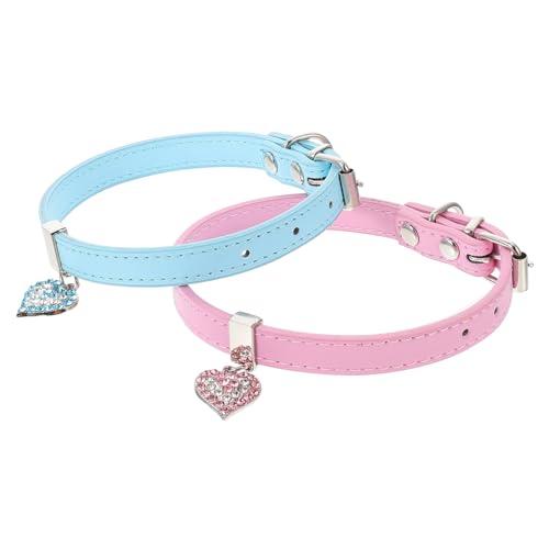 FUTUREORYY 2Stücke Hundehalsband Verstellbar Mit Herzdekor Für Kleine Bis Große Aus PU Und Atmungsaktiv Und Sicheres Design Für Haustiere von FUTUREORYY