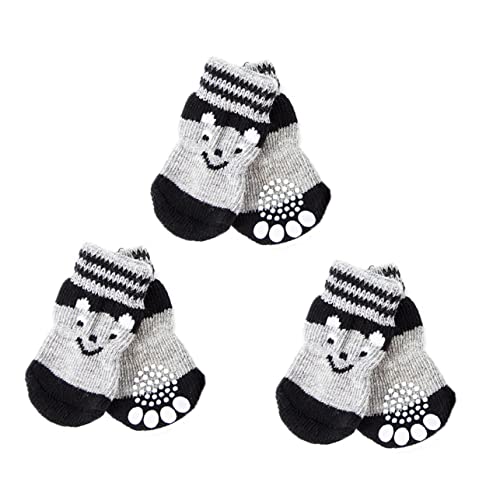 FUTUREORYY 3 Paare Hundesocken für Kleine Hunde rutschfeste Baumwoll Socken für Drinnen Pfotenschutz für Haustiere Warm und Strapazierfähig Schmutzabweisend XL mit Bärenmotiv von FUTUREORYY