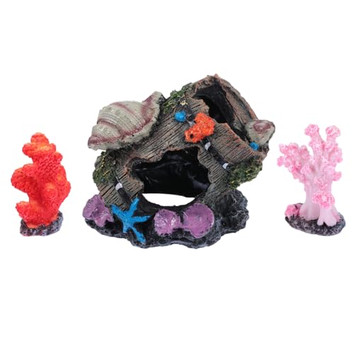 FUTUREORYY 3 Stück Aquarium Dekoration mit Versteckhöhle aus Harz mit Korallen Design für Süßwasser und Salzwasseraquarien Sicheres und Attraktives Versteck für Fische und Garnelen von FUTUREORYY