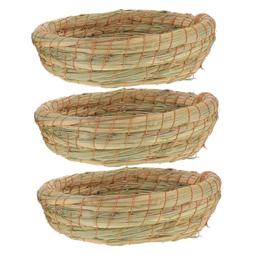 FUTUREORYY 3 Stück Haustierbett Aus Stroh Kaninchennest Kleines Rattenhamsterbett Rattennest Ruhezubehör Für Haustiere Kleines Hamsterbett Aus Stroh Geflochtenes Nest von FUTUREORYY
