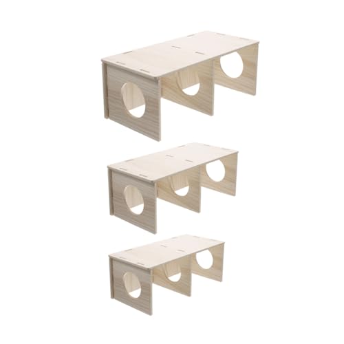 FUTUREORYY 3 Stück Teiliges Hamster Holzhaus mit Mehrkammer Design Natürliches Holzversteck für Kleine Nagetiere Geeignet für Hamster Mäuse und Igel Fördert Aktivität und Sicheres Verstecken von FUTUREORYY