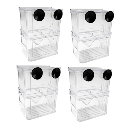 FUTUREORYY 4 Stück Teiliges Aquarium Aufzuchtbecken mit Doppellagiger Isolationsbox Transparente Fischzuchtbox für Kleine Fische Wie Guppys Betta Clownfische Selbstschwimmender Brutkasten zur von FUTUREORYY