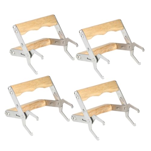 FUTUREORYY 4 Stück Teiliges Imkerrahmen-griffwerkzeug aus Edelstahl mit Holzgriff Sicherer und Schonender Rahmenheber für Bienenstöcke Kompatibel Präzise Handhabung für Effiziente Honigernte von FUTUREORYY