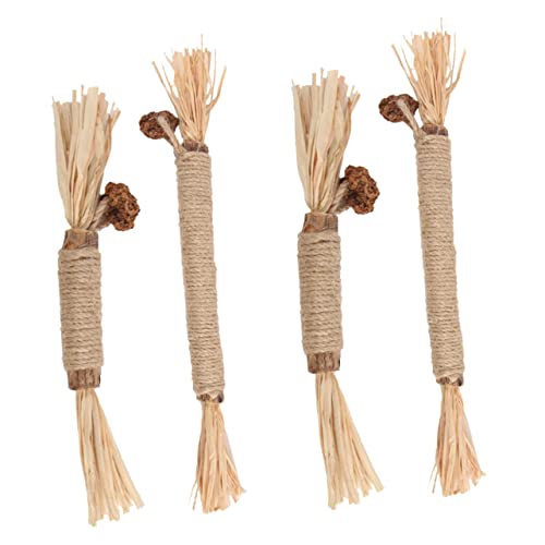 FUTUREORYY 4 Stück Teiliges Katzenzahnpflege aus Holz mit Natürlichem Katzenminze Verschleißfest Interaktives Kaustäbchen für Gesunde Zähne Geeignet für Kätzchen und Katzen Zuhause von FUTUREORYY
