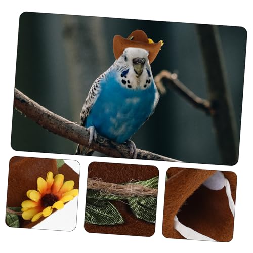 FUTUREORYY 4 Stücke Teiliges Mini Cowboy Hüte für Kleine Haustiere mit Verstellbarem Riemen Filz Western Hüte mit Floralem Sicherer Sitz für Hamster Nagetiere Vögel und Kleine Tiere Party von FUTUREORYY