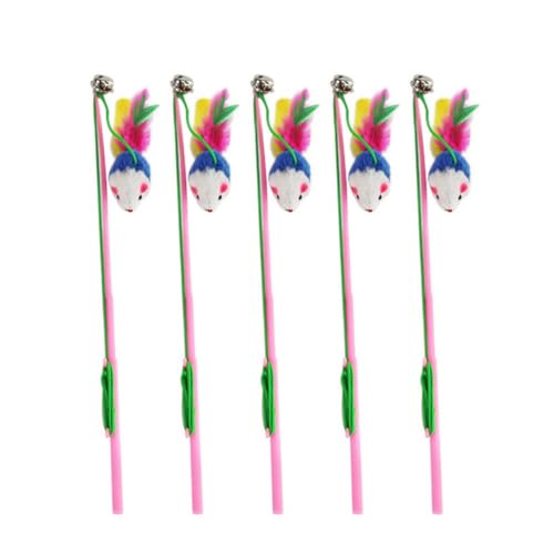 FUTUREORYY 5 Stück Teiliges Bunte Plüsch mäuse mit Glocke Katzenspielzeug Interaktiver Stick für Katzen und Kätzchen Stimulierend Geräuschvoll Langlebig und Lebendig Zufällige Farbe von FUTUREORYY