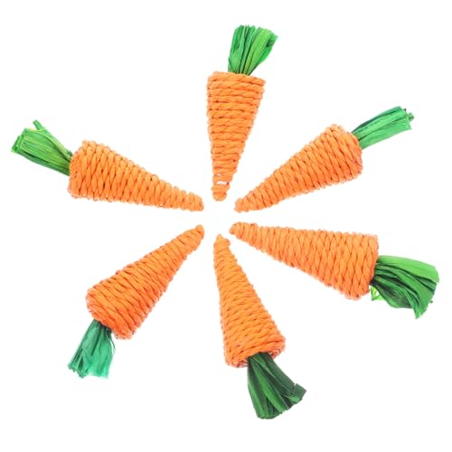 FUTUREORYY 6 Stück Teiliges Hamster kauspielzeug aus Handgeflochtenem Gras Natürlicher Karottenform Sicherer Zahnpflege Snack für Zwerghamster Meerschweinchen und Kaninchen zur Beschäftigung von FUTUREORYY
