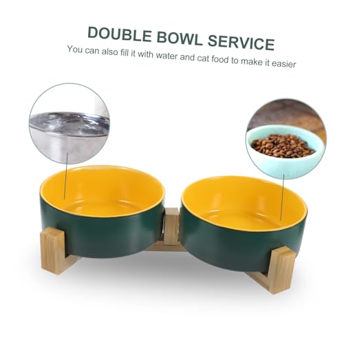 FUTUREORYY Elevierter Keramik Katzenfutternapf mit Holzständer Glatte Oberfläche Rutschfestes Design Leicht zu Reinigen Geeignet für Katzen und Kleine Haustiere Schüsseln von FUTUREORYY
