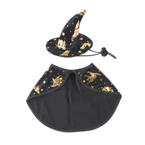 FUTUREORYY Halloween Pet Kostüm Set für Katzen und Hunde Bedruckter Zauberer Umhang und Glockenhut Bequemes Cosplay Zubehör für Kleine bis Mittelgroße Haustiere Festliches Verkleidung Outfit von FUTUREORYY