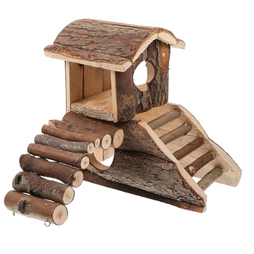 FUTUREORYY Hamster Holzhaus Nest Langlebige Beißfeste Kleintier Villa Zweistöckig Sicher für Hamster und Chinchillas als Versteck und Kauspielzeug Dekoratives Haustierzubehör von FUTUREORYY