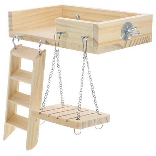 FUTUREORYY Hamsterspielzeug Set Holzleiter Schaukel Plattform für Kleintiere Robust Langlebig Fördert Bewegung und Spaß Geeignet für Hamster und Kleine Haustiere Burlywood von FUTUREORYY