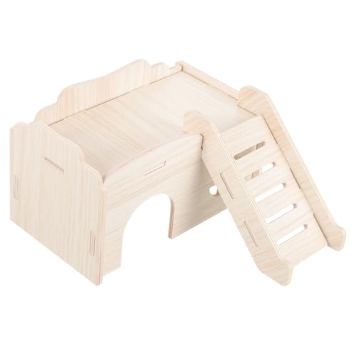 FUTUREORYY Holz Hamsterhaus mit Leiter und Plattform Beißfestes Hamsterspielzeug Natürliches Holz Versteck für Zwerghamster und Chinchillas Multifunktionales Käfigzubehör Schlafen von FUTUREORYY
