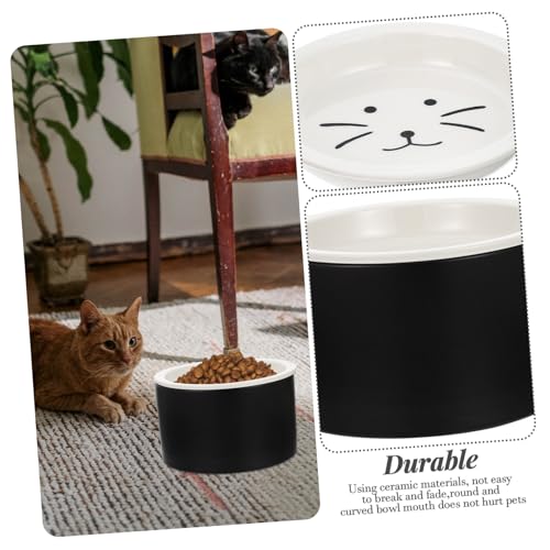FUTUREORYY Keramik Katzen Hundenapf mit Vorratsbehälter Doppelfunktional als Futter Wasserschale Stabile Leicht zu Reinigende Napfstation für Sauberes Füttern Schwarzes Design für Katzen und von FUTUREORYY
