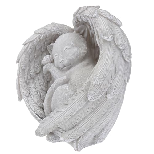 FUTUREORYY Resin Katze Gedenkstein mit Engelsflügeln Wetterfeste Gartendeko Grabstatue für Draußen Tierfigur als Andenken an Verstorbene Haustiere von FUTUREORYY
