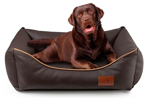 FUUFEE Sofa Chic: Luxus Tierbett | Wasserfestes Kunstleder, Abnehmbarer Bezug | Größen S, M, L | Ideal für Hunde und Katzen (Choco, L (100x80cm)) von FUUFEE