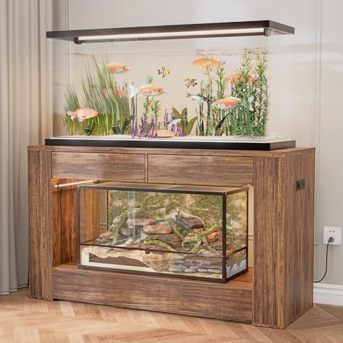 FUXJUM Aquarium-Ständer mit Steckdosen und LED-Licht und Schubladen, 453 kg Kapazität, Aquarium-Ständer mit 140 cm L x 47 cm B, geeignet für Schildkröten-Terrarien, Reptilien-Terrarien von FUXJUM