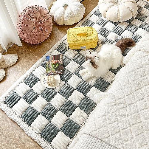 Funny Fuzzy Cream-Color Large Plaid Square Pet Mat Bed Couch Cover - Stylish Dog Blankets for Large Dogs - Soft Dog Bed Cover & Pet Blanket - Funnyfuzzy Design von FUYAO