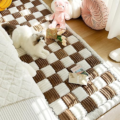 Funnyfuzzy Cremefarbener großer karierter quadratischer Haustiermatten-Bett-Couch-Bezug, lustig, flauschig, dick, weicher Bezug für Hunde, Garten, schick, Baumwolle, schützender Couchbezug für Boden Funnyfuzzy Cremefarbener großer karierter quadratischer Haustiermatten-Bett-Couch-Bezug, lustig, flauschig, dick, weicher Bezug für Hunde, Garten, schick, Baumwolle, schützender Couchbezug für Boden von FUYAO