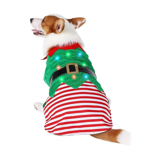 Rotes und grünes Kostüm, beleuchtet, Elfe für mittelgroße Hunde bis große Hunde zu Weihnachten für kleine und große Hunde, Urlaub, Foto-Requisiten, Hunde-Cosplay-Kleidung von FUZYXIH