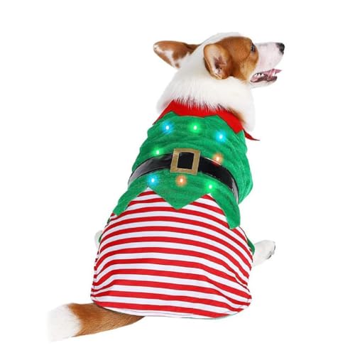 Rotes und grünes Kostüm, beleuchtet, Elfe für mittelgroße Hunde bis große Hunde zu Weihnachten für kleine und große Hunde, Urlaub, Foto-Requisiten, Hunde-Cosplay-Kleidung von FUZYXIH