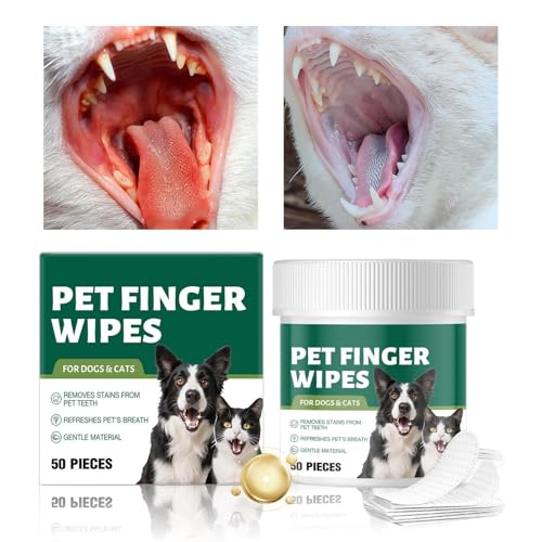FVPKYUR Katzen Zahnputztücher,50 Stück Hunde Zahnreiniger - Badezubehör Für Haustiere - Für Unterwegs Zuhause Draußen Drinnen von FVPKYUR