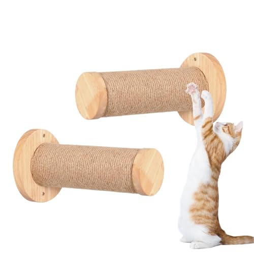 FVPKYUR Wandmontierte Katzenbaum, Wandkatze Regale - 2X Holzleiter Stall und sicheres Kratzerpfosten - Indoor Kätzchen Wandregal Wandmontierte Haustier versorgen Möbel zum Kratzen von FVPKYUR